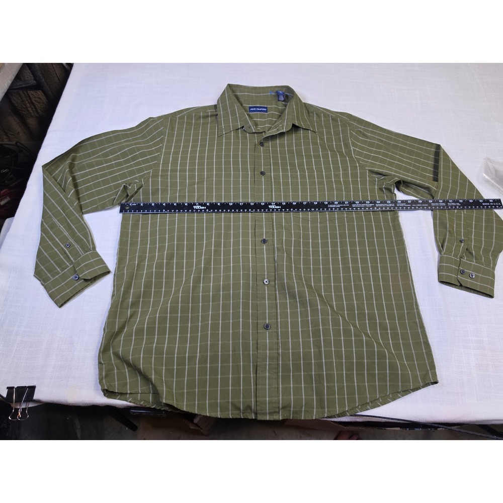 John Ashford Mens XL Olive Scandanavian Windowpane Plaid Long Sleeve Button Down
